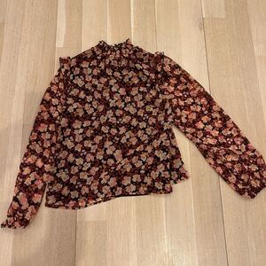 👉 Sanctuary Romantic Floral Mock Neck Top XS Sheer Smocked Blouse